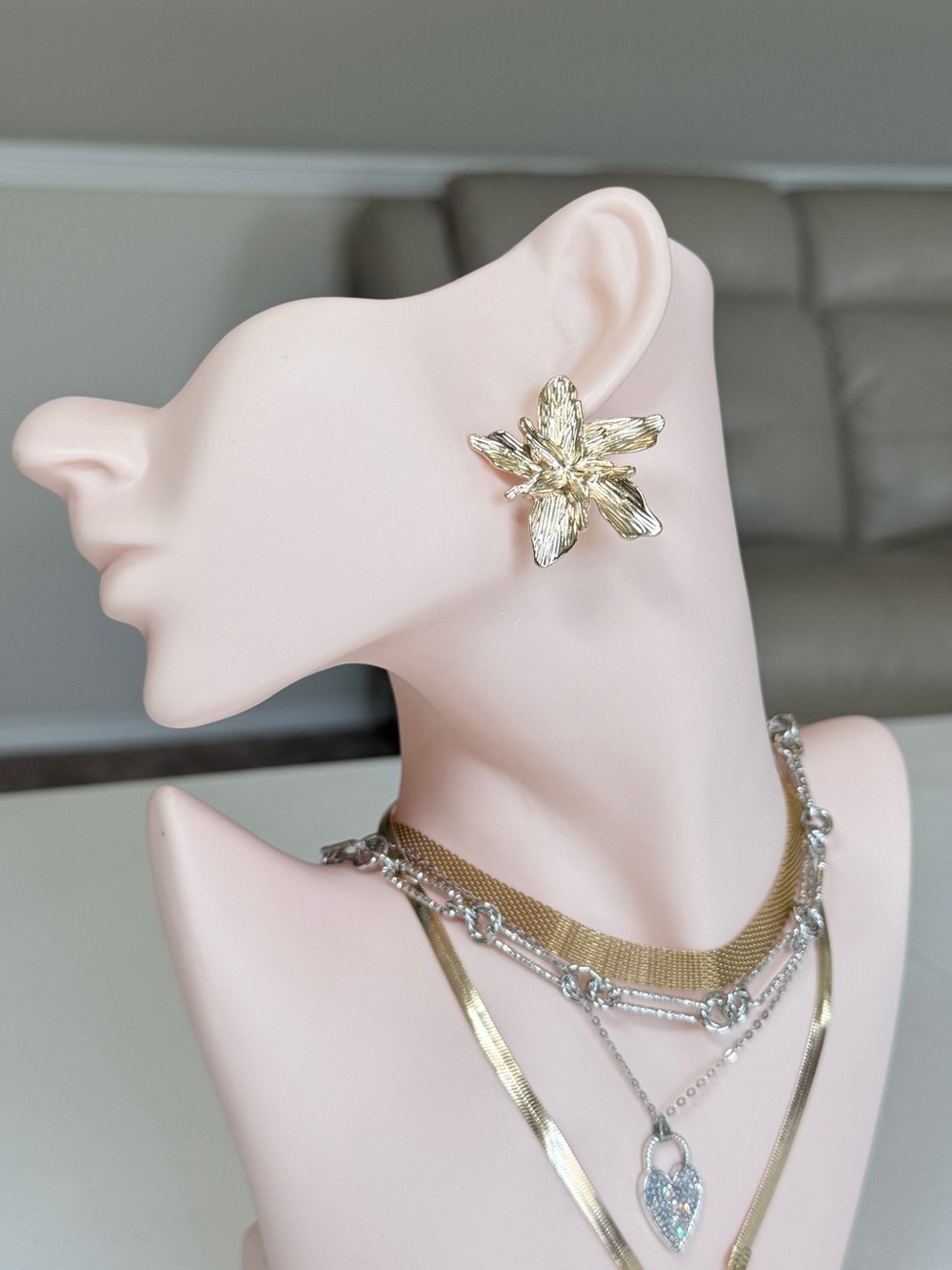 Gold Flower Statement Earrings - Floral